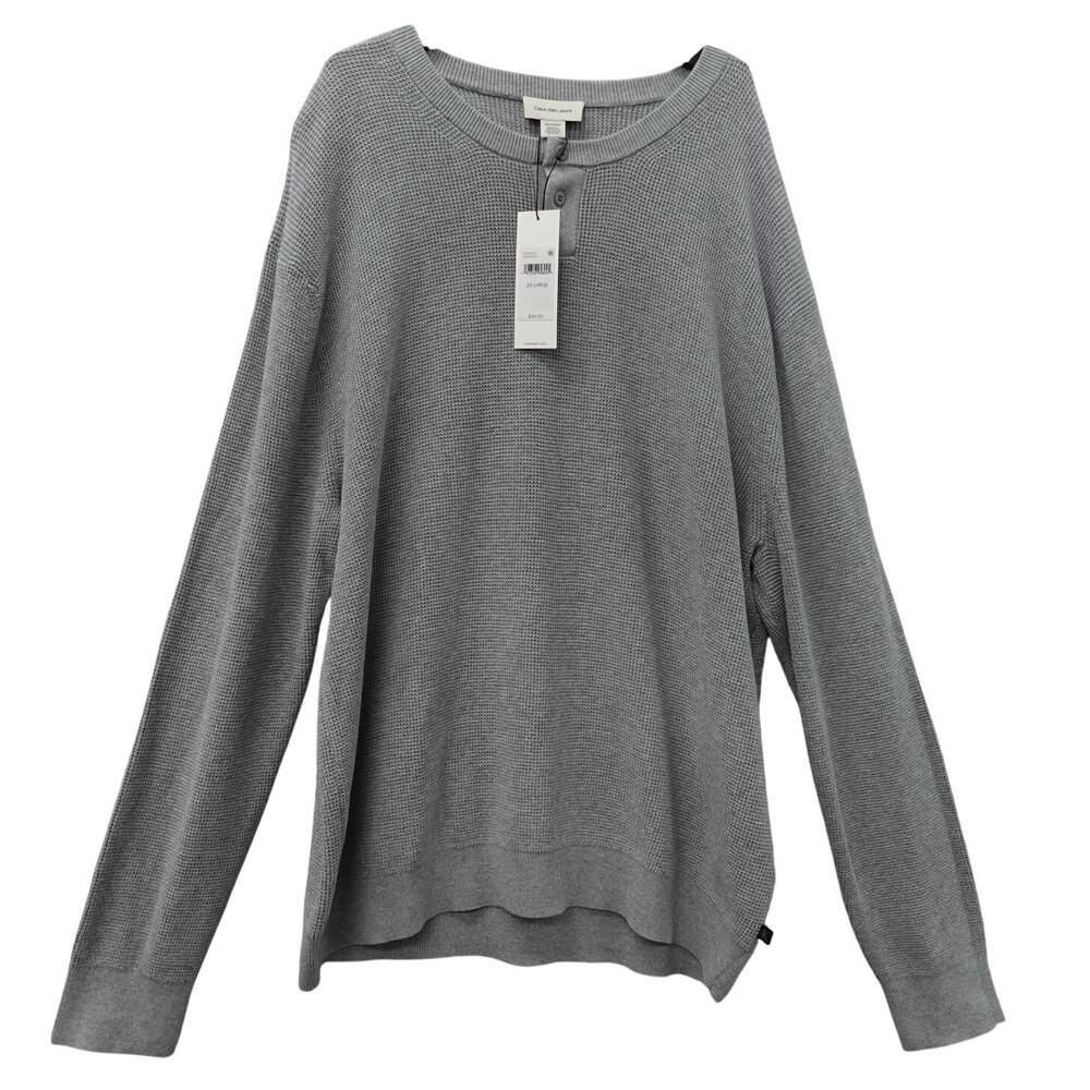 Calvin Klein Jeans Men's Cotton Waffle Henley Sweater Gray - 2XL